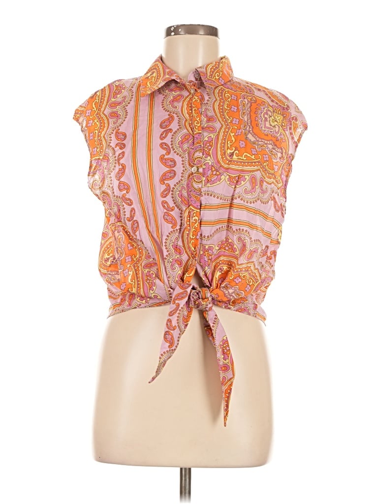 Pre-owned Mng Sleeveless Button Down Shirt In Orange