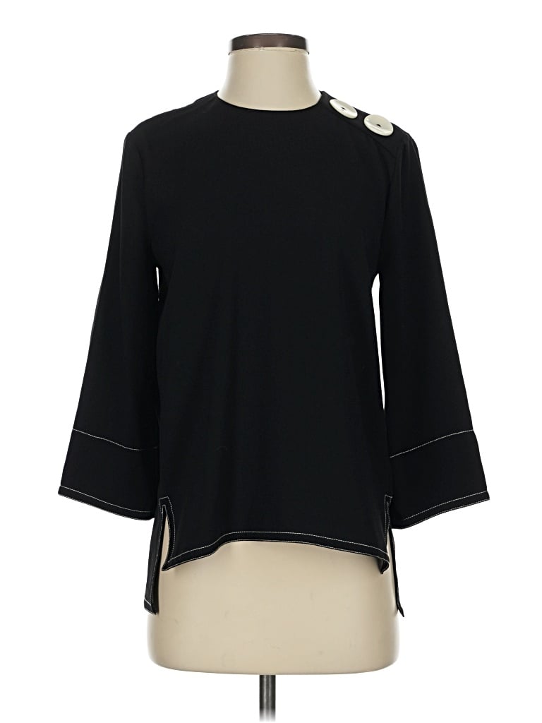 Zara 3/4 Sleeve Top Black Boatneck Tops