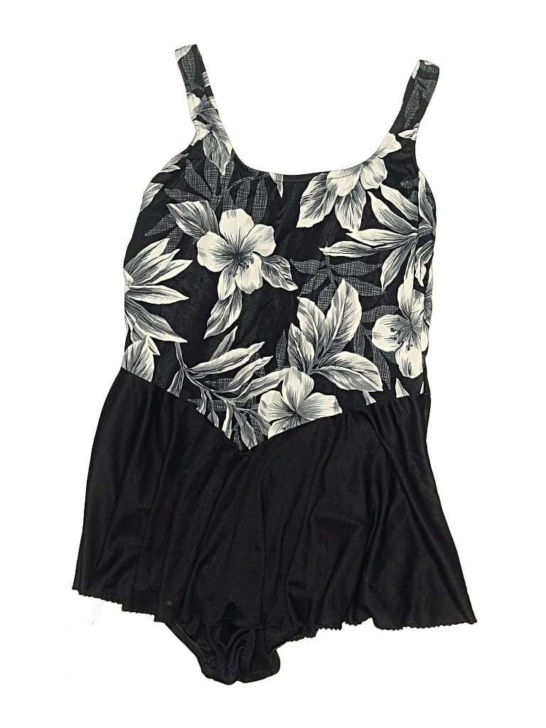 Pre-owned White Stag Swimsuit Top Black Floral Pattern Swimwear