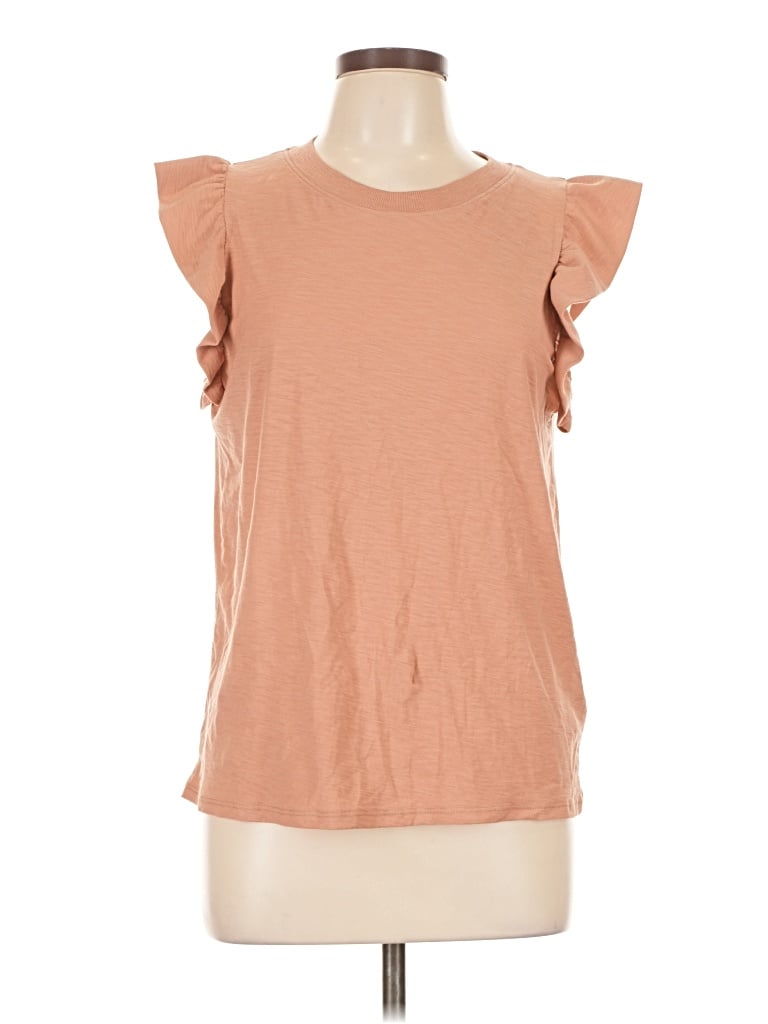 Pre-owned Nation Ltd Short Sleeve Top Orange Ruffles Neckline Tops