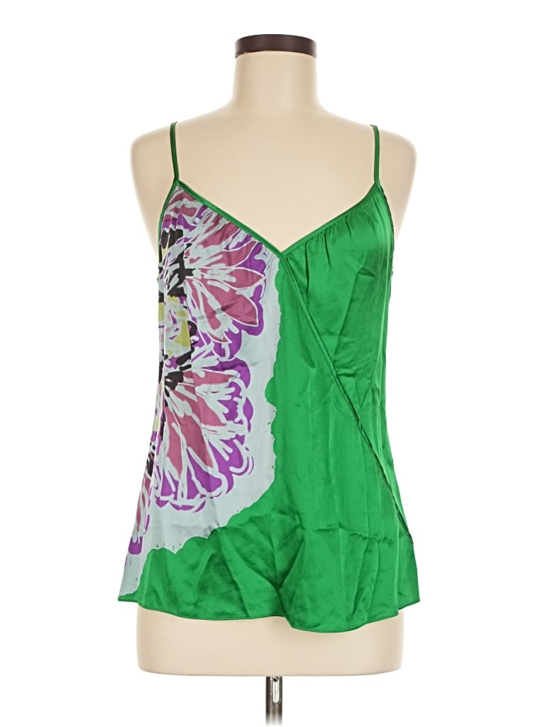 Pre-owned Parker Sleeveless Silk Top Green Halter Neckline Tops