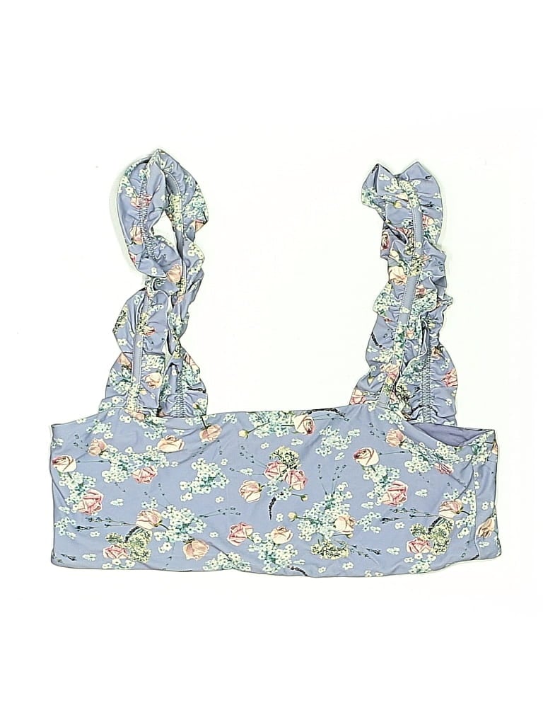 Pre-owned Weworewhat Swimsuit Top Blue Floral Pattern Swimwear