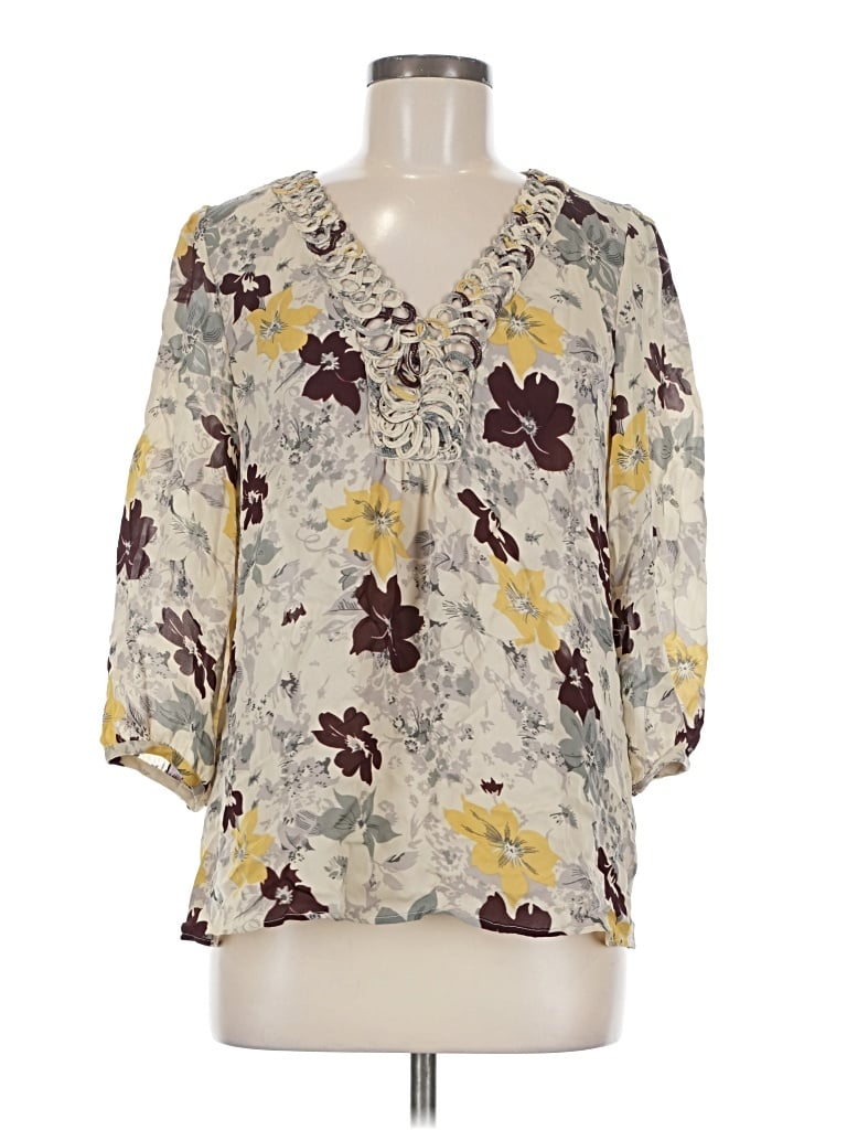 Pre-owned Joie 3/4 Sleeve Silk Top Ivory Open Neckline Tops