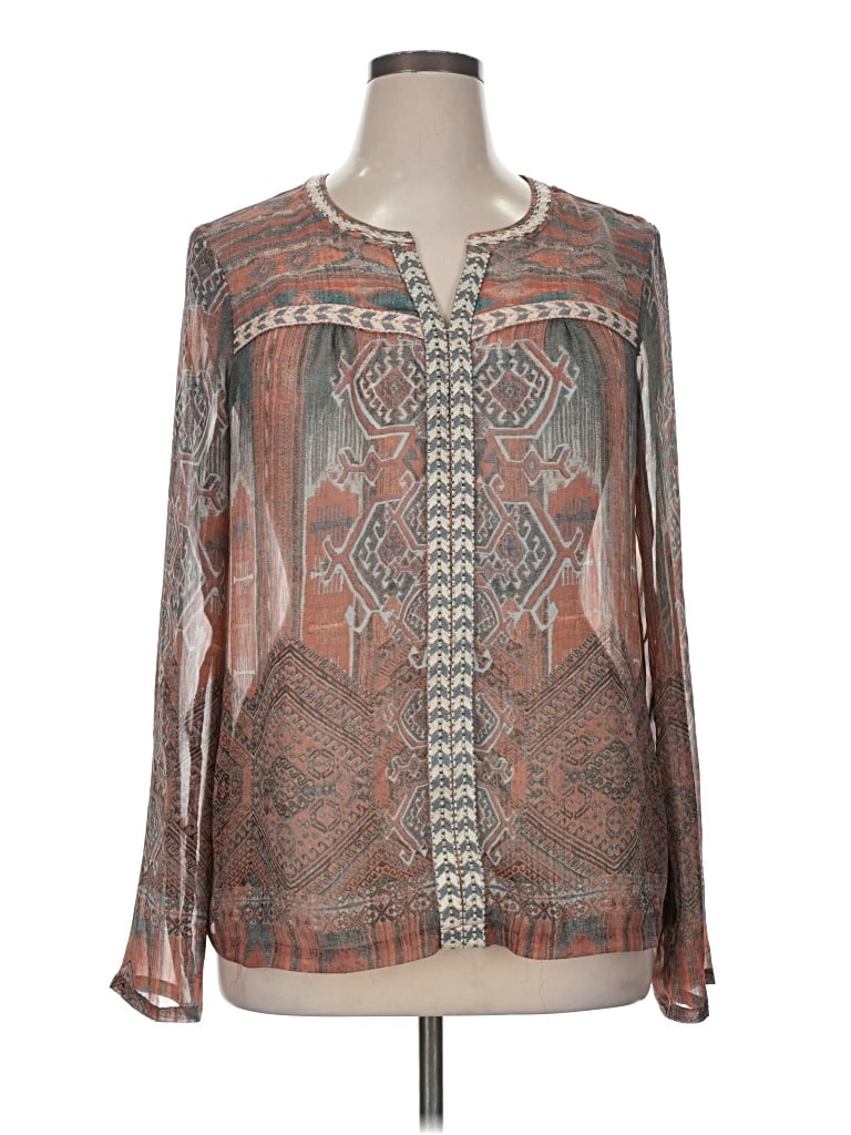 Pre-owned Bke Long Sleeve Blouse In Brown