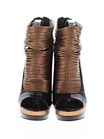 Versace Patent Leather Peep Toe Caged Platform Booties (view 2)