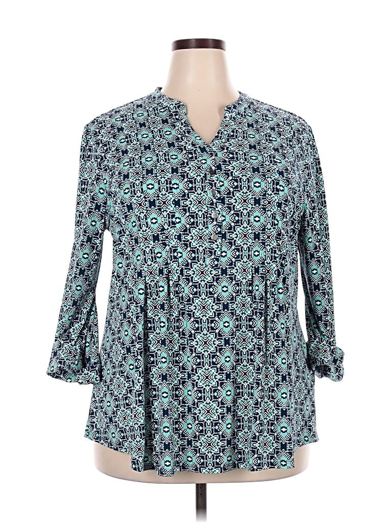 Pre-owned Avenue 3/4 Sleeve Blouse In Blue