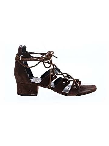 Saint Laurent Suede Ghillie Block Heel Sandals (view 1)