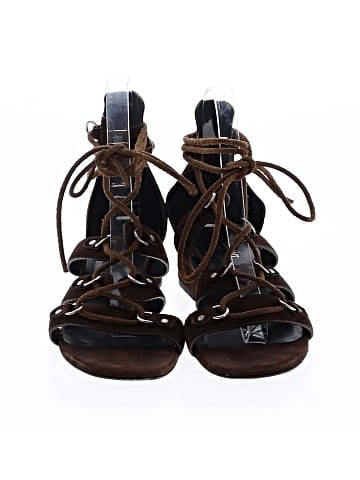 Saint Laurent Suede Ghillie Block Heel Sandals (view 2)