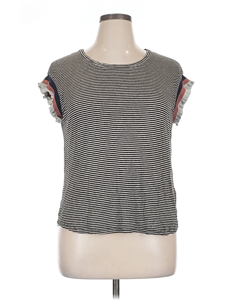 Pre-owned Left Coast By Dolan Short Sleeve Top Gray Boatneck Tops