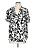 Well Worn 100% Viscose Floral Silver Ivory Short Sleeve Blouse Size L - photo 1