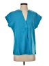 Wanna B Color Block Teal Short Sleeve Blouse Size S - photo 1