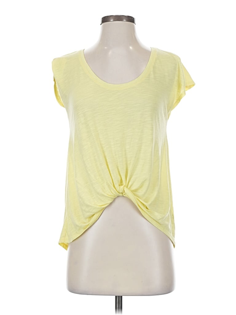 Pre-owned Pure And Good Short Sleeve Top Yellow Scoop Neck Tops