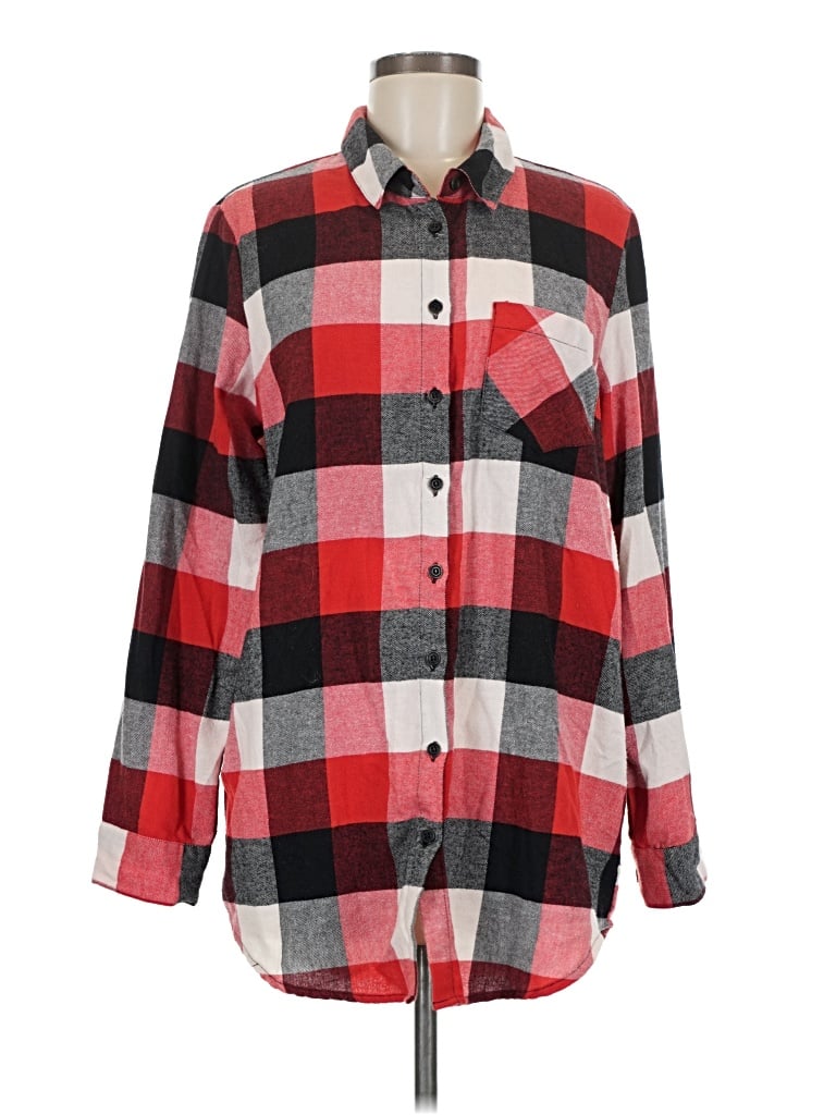 Pre-owned Free Press Long Sleeve Button Down Shirt In Red