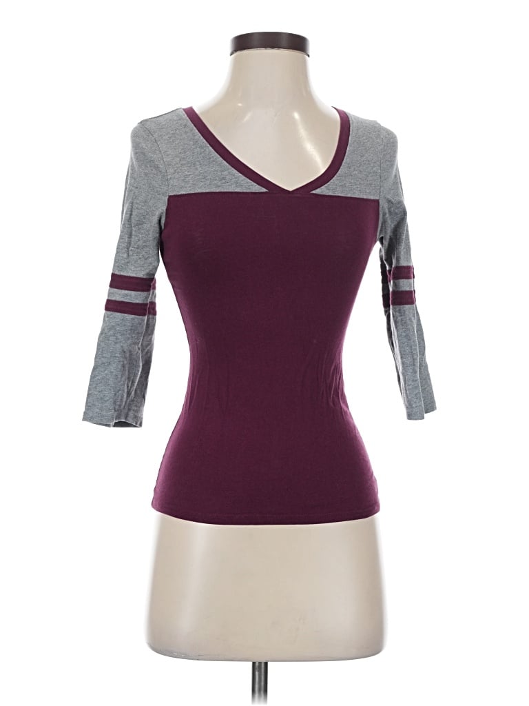 Pre-owned Bozzolo 3/4 Sleeve Top Burgundy V Neck Tops