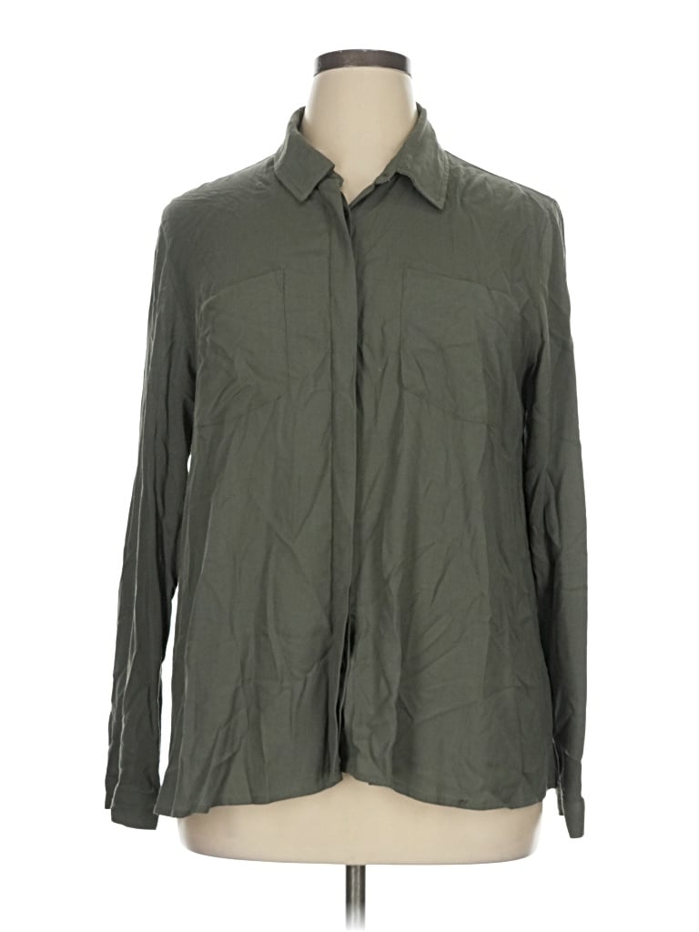 Pre-owned Pink Republic Long Sleeve Button Down Shirt In Green