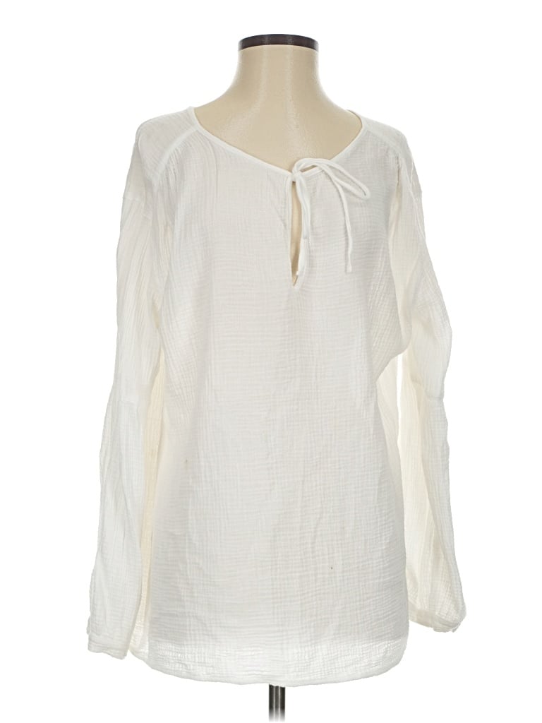 Pre-owned Three Dots Long Sleeve Blouse In White
