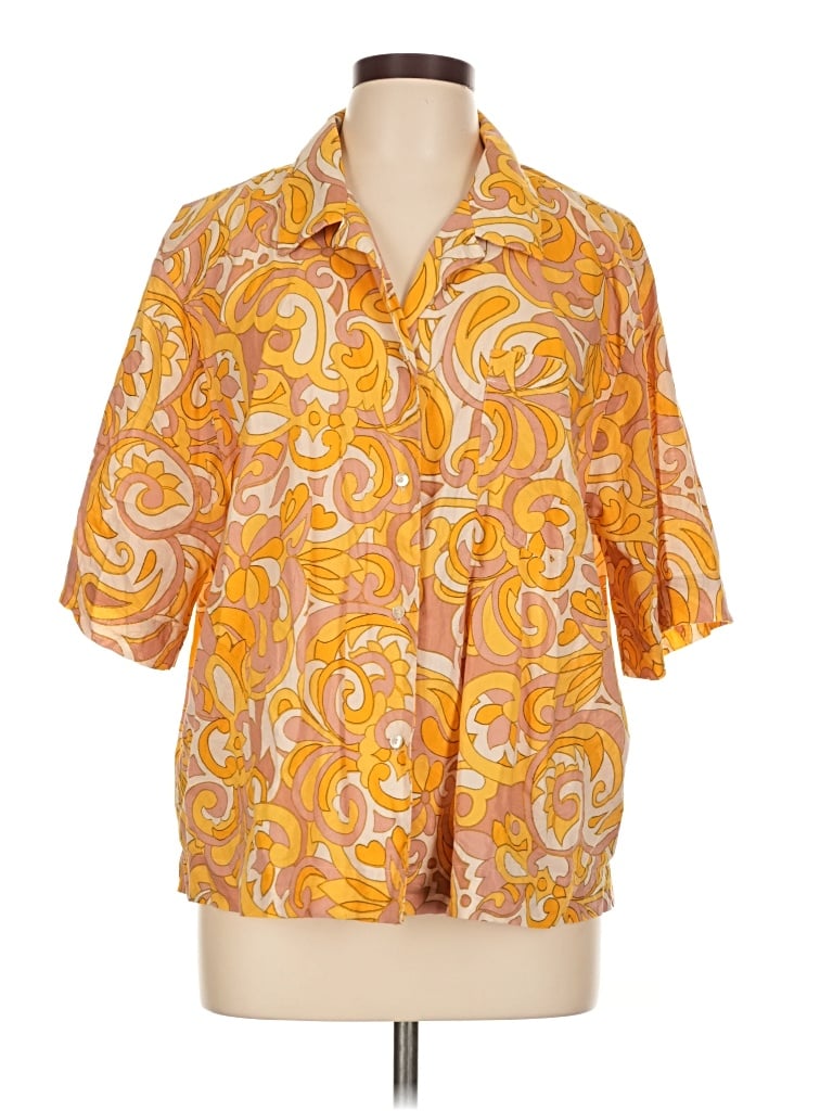 Pre-owned Mng 3/4 Sleeve Button Down Shirt In Orange
