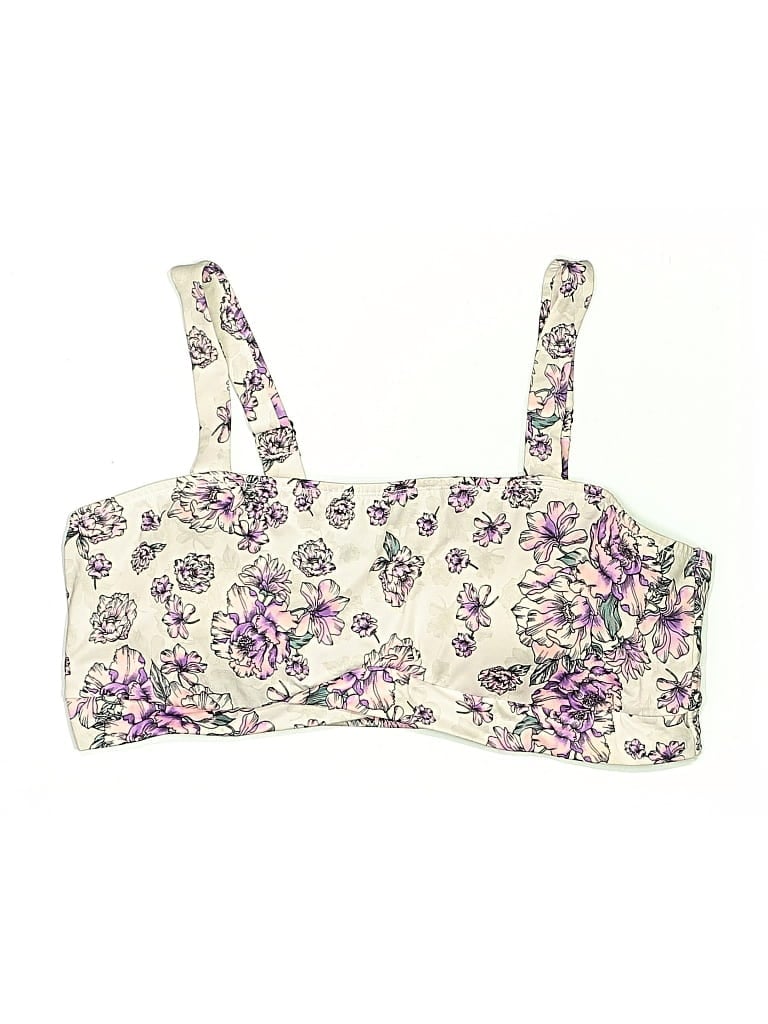 Pre-owned Torrid Swimsuit Top Ivory Floral Pattern Swimwear In White