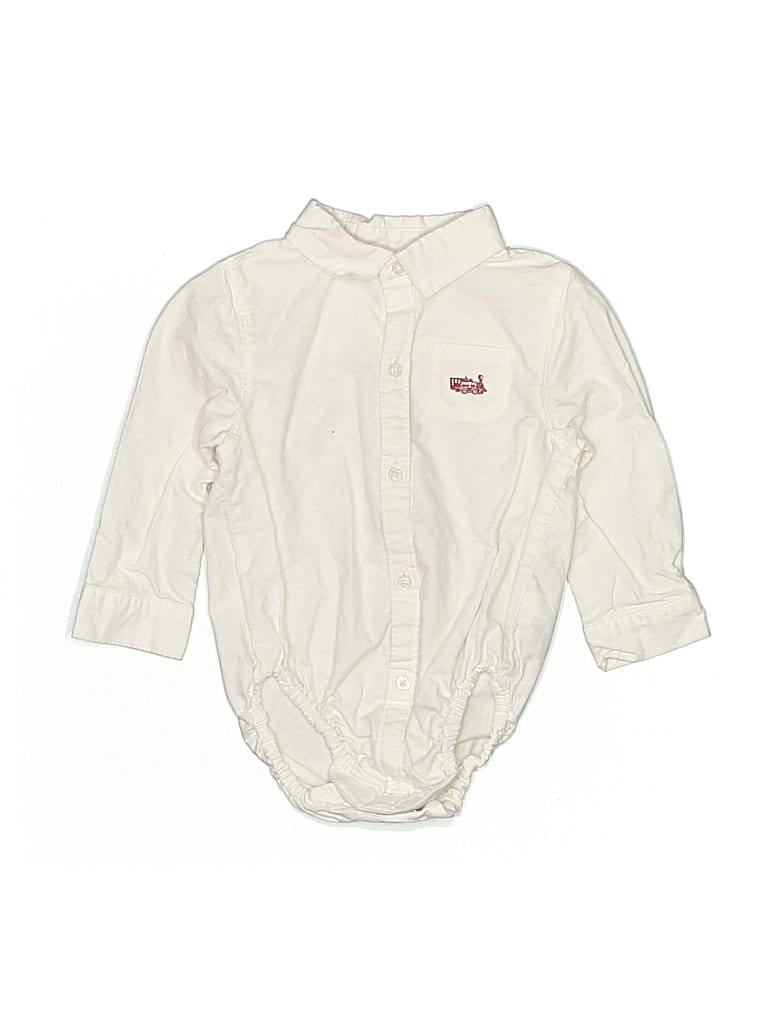 Pre-owned Janie And Jack Kids' Long Sleeve Onesie In White