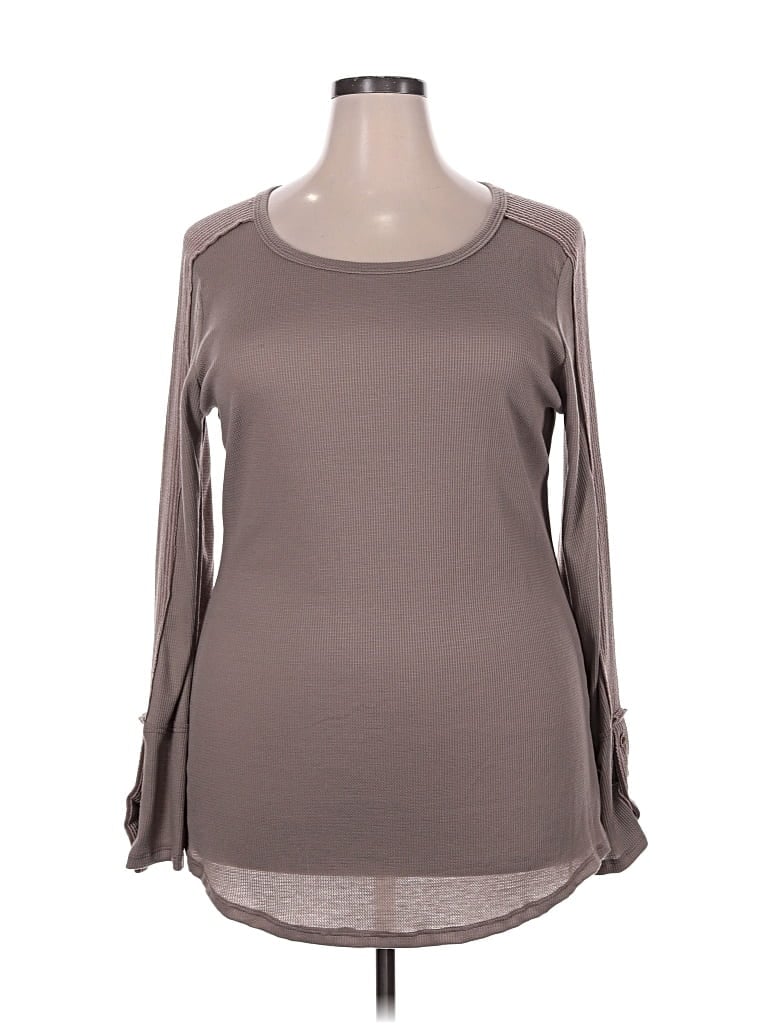 Pre-owned Lovely Melody Long Sleeve Top Gray Cold Shoulder Neckline Tops