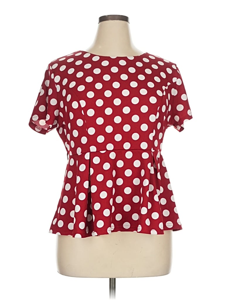 Pre-owned Allegra K Short Sleeve Top Red Polka Dots Pattern Square Neckline Tops