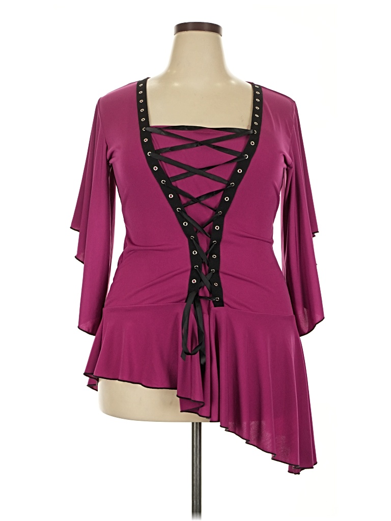 Pre-owned Assorted Brands 3/4 Sleeve Top Pink Plunge Neckline Tops