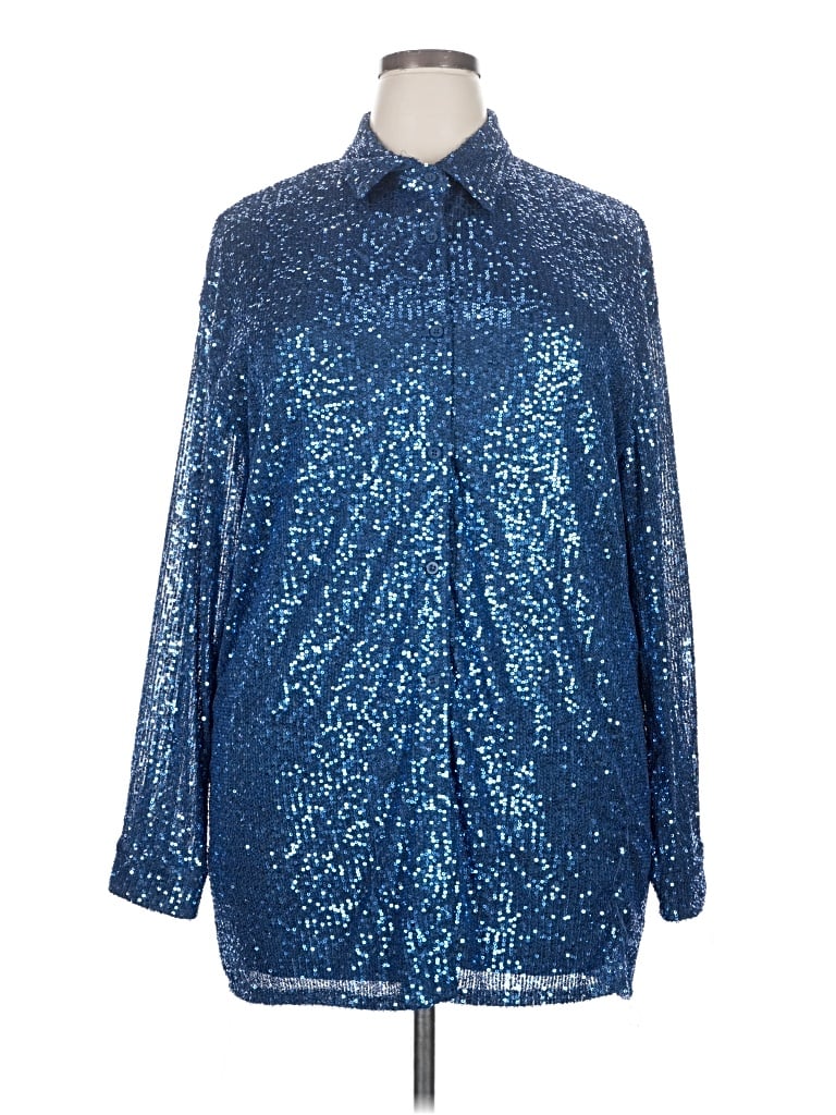 Pre-owned Flat White Long Sleeve Blouse In Blue