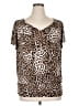 AB Studio Animal Print Brown Short Sleeve Blouse Size XL - photo 1