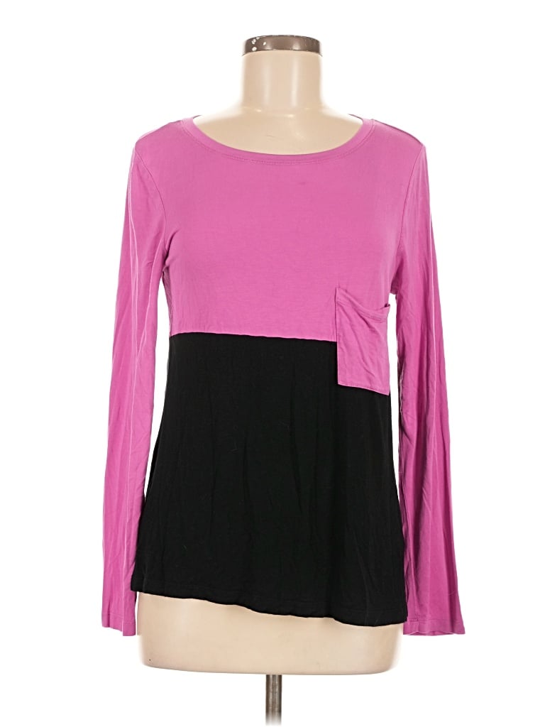Pre-owned Cupio Long Sleeve Top Pink Color Block Pattern Square Neckline Tops
