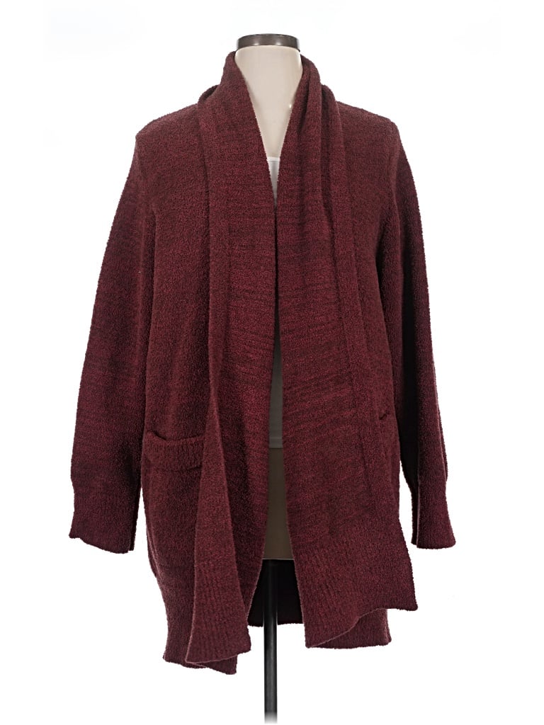 Pre-owned Barefoot Dreams Cardigan Sweater In Burgundy