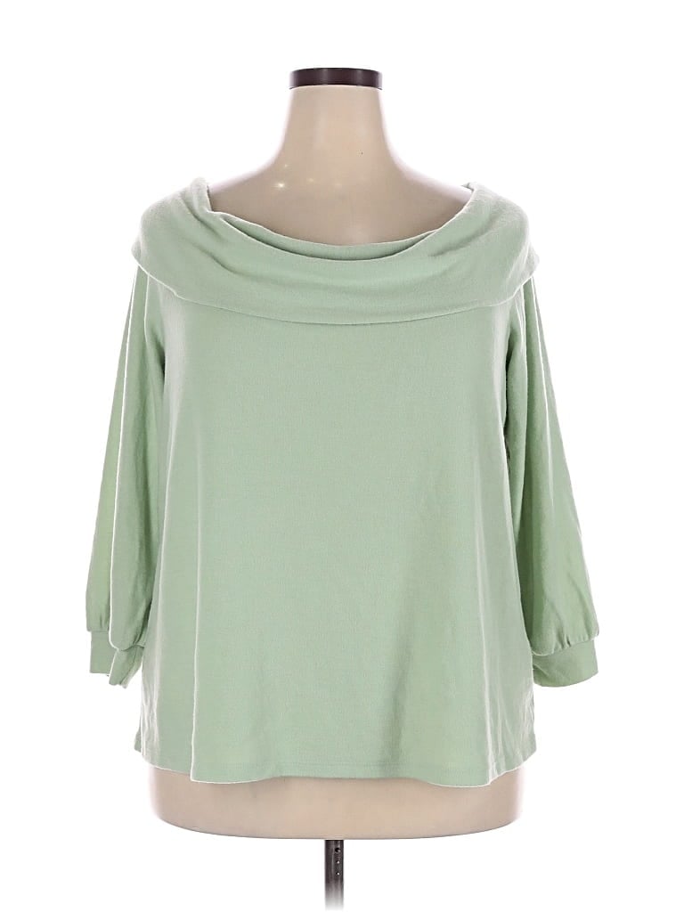 A.n.a. A New Approach 3/4 Sleeve Top Green Cowl Neck Tops