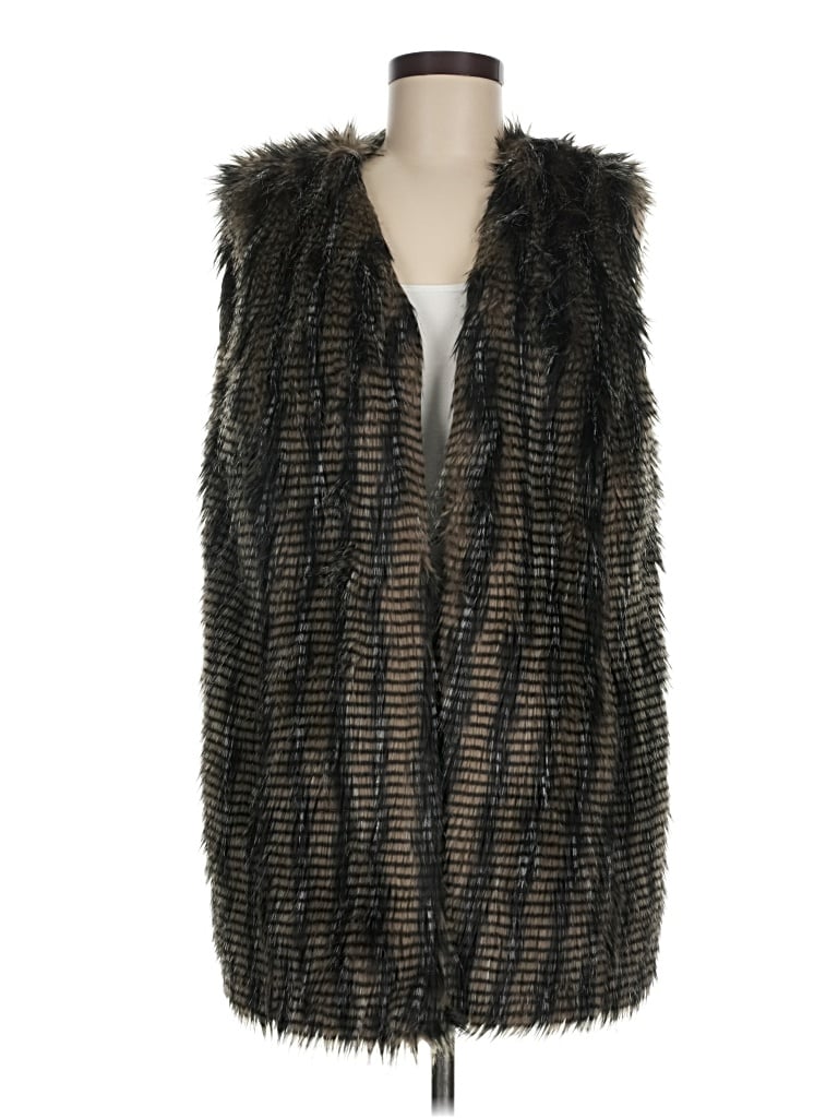 Pre-owned Chico's Faux Fur Vest In Black