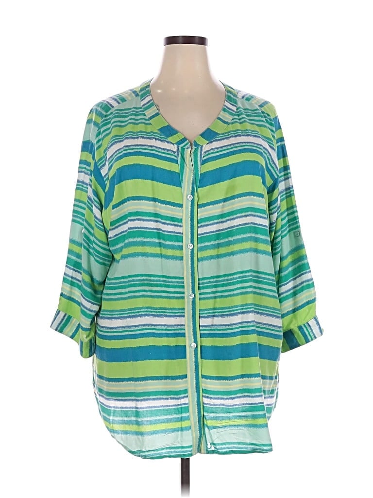 Pre-owned Avenue 3/4 Sleeve Blouse In Green