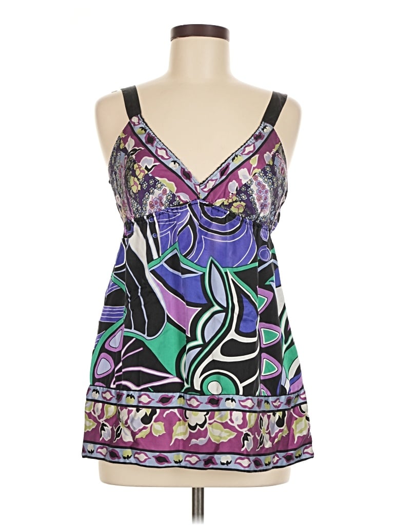 Pre-owned Hale Bob Sleeveless Silk Top Purple Halter Neckline Tops