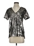 Vanessa Virginia 100% Polyester Metallic Silver Short Sleeve Top Size XS - photo 1