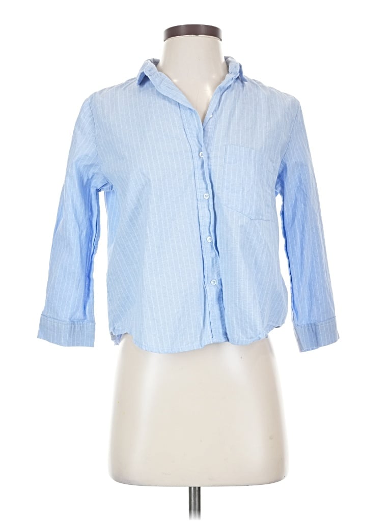 Pre-owned Mng 3/4 Sleeve Button Down Shirt In Blue