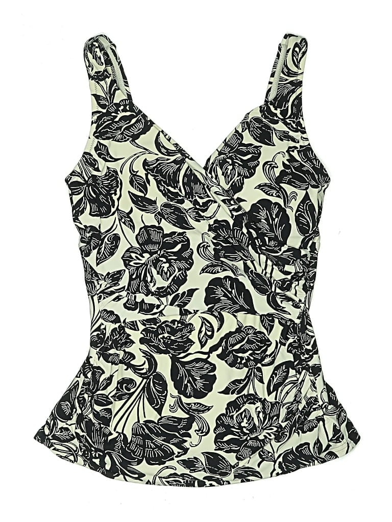 Pre-owned Lands' End Swimsuit Top Green Floral Pattern Swimwear