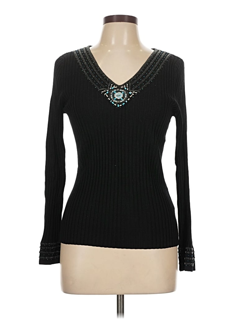 Pre-owned Belldini Long Sleeve Top Black Sweetheart Neckline Tops