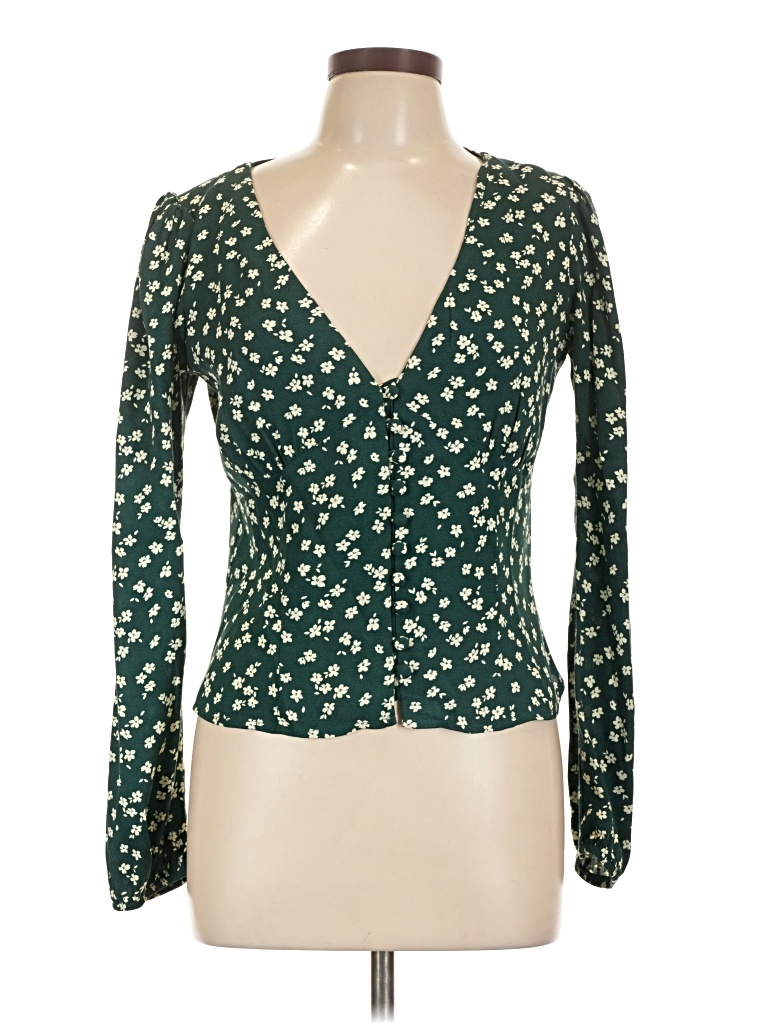 Pre-owned Reformation Long Sleeve Blouse In Green