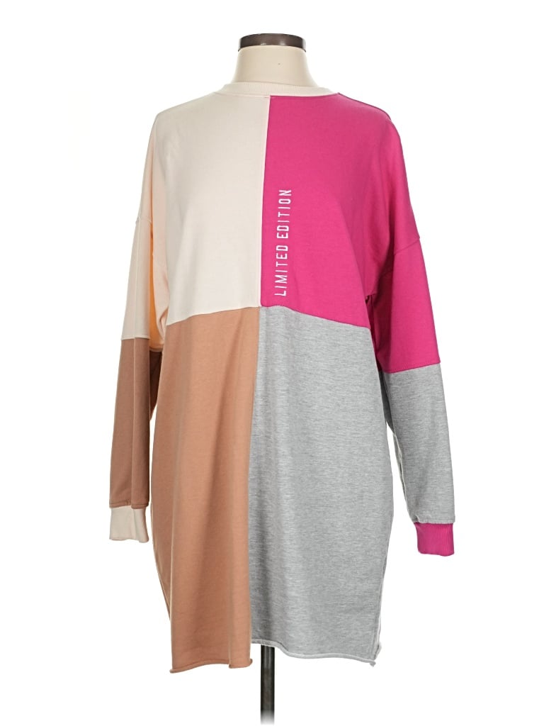 Missguided Sweatshirt: Pink Color Block Pattern Tops - Size 4
