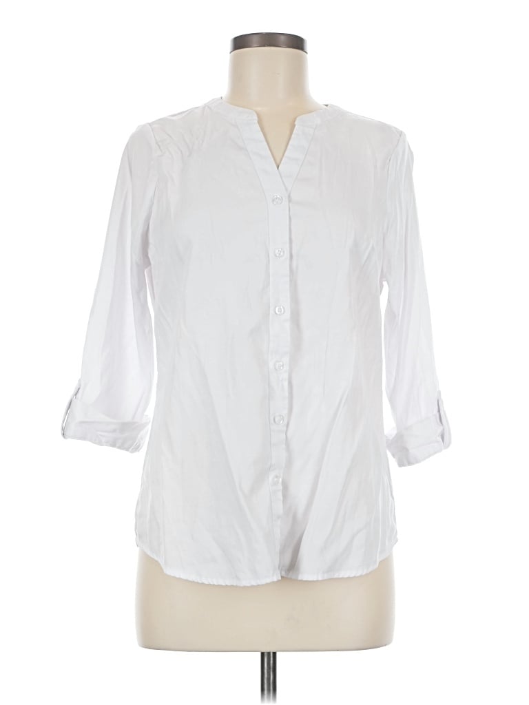 Pre-owned Indigo Rose 3/4 Sleeve Button Down Shirt In White