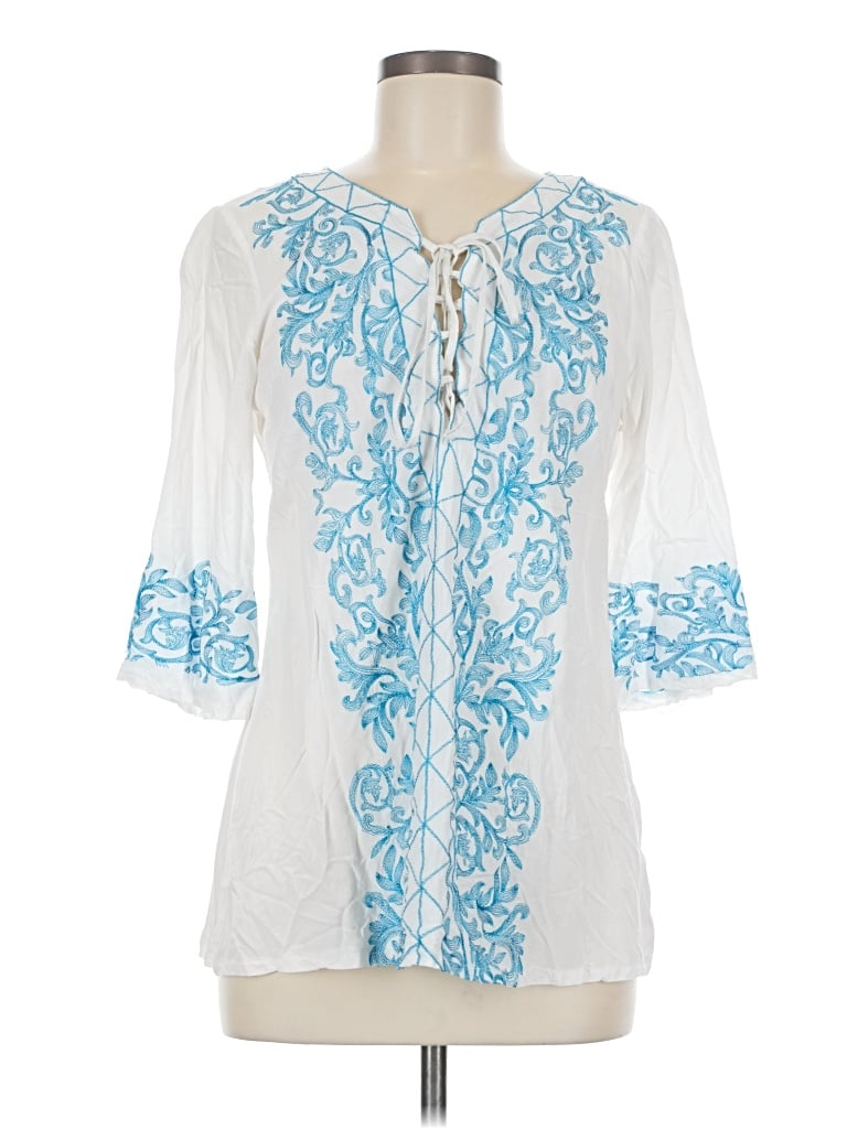 Pre-owned Solitaire 3/4 Sleeve Blouse In Blue