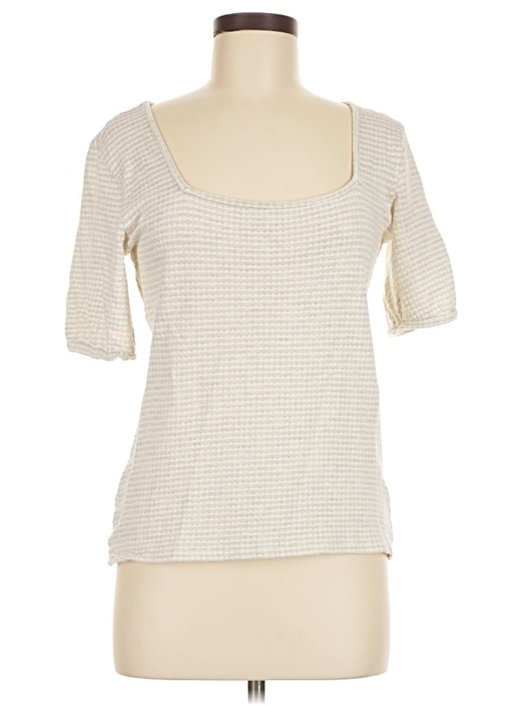 Pre-owned Amour Vert Short Sleeve Top Ivory Square Neckline Tops In White