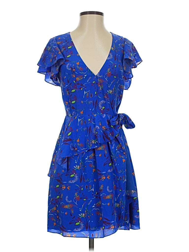 Tanya Taylor Casual Dress - Wrap: Blue Paisley Pattern Dresses - Used - Size 0
