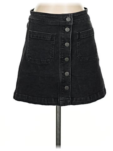 Madewell Stretch Denim A-Line Mini Skirt in Black Frost: Patch Pocket Edition (view 1)