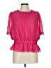 Ann Taylor 100% Polyester Solid Pink Short Sleeve Blouse Size L - photo 1