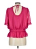 Ann Taylor 100% Polyester Solid Pink Short Sleeve Blouse Size L - photo 2