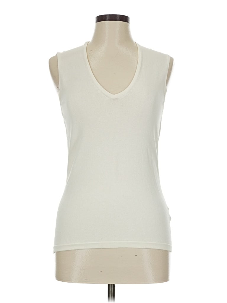 Pre-owned Kate Hill Sleeveless Top Ivory V Neck Tops In White