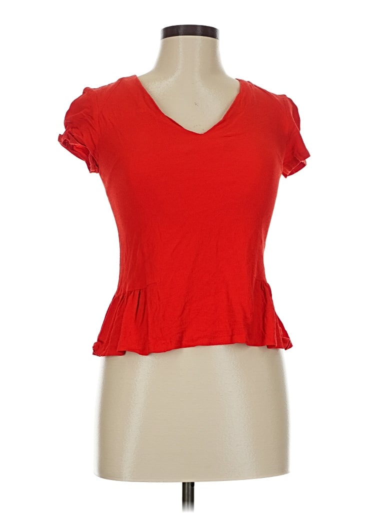 Pre-owned Sandro Short Sleeve Top Red Sweetheart Neckline Tops