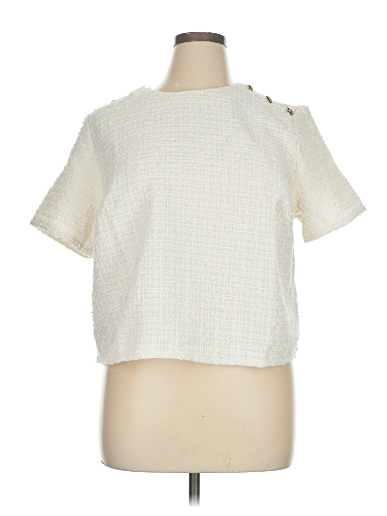 Pre-owned H&m Short Sleeve Top Ivory Square Neckline Tops In White